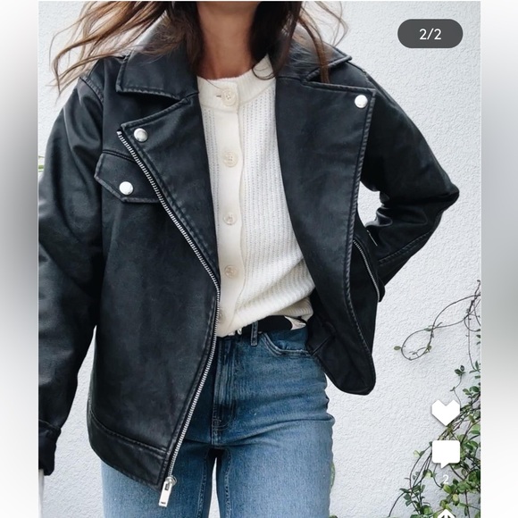 Jackets & Blazers - Dark gray faux leather distressed moto jacket, thick fully lined material
